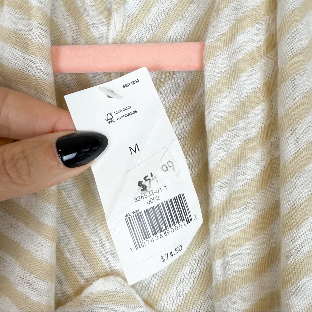 NWT Banana Republic Tan White Striped Linen‎ Blend Lightweight Open Cardigan Med - Picture 4 of 8